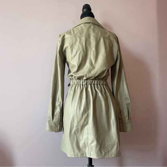 Zara - Beige Tan Camel Faux Leather Self Tie Long Sleeve Wrap Mini Dress Size XS - Picture 8 of 11
